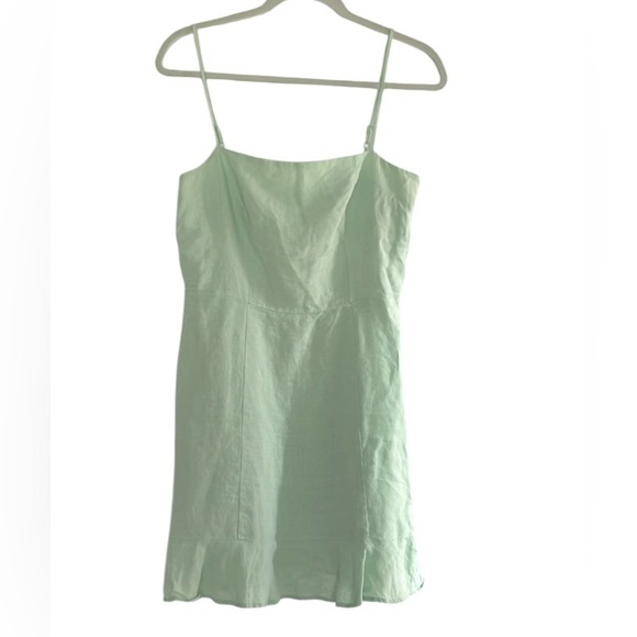 & Other Stories Linen Flounced Hem Mini Dress Mint Green Size 8 (Euro 38) Spring - Picture 4 of 15